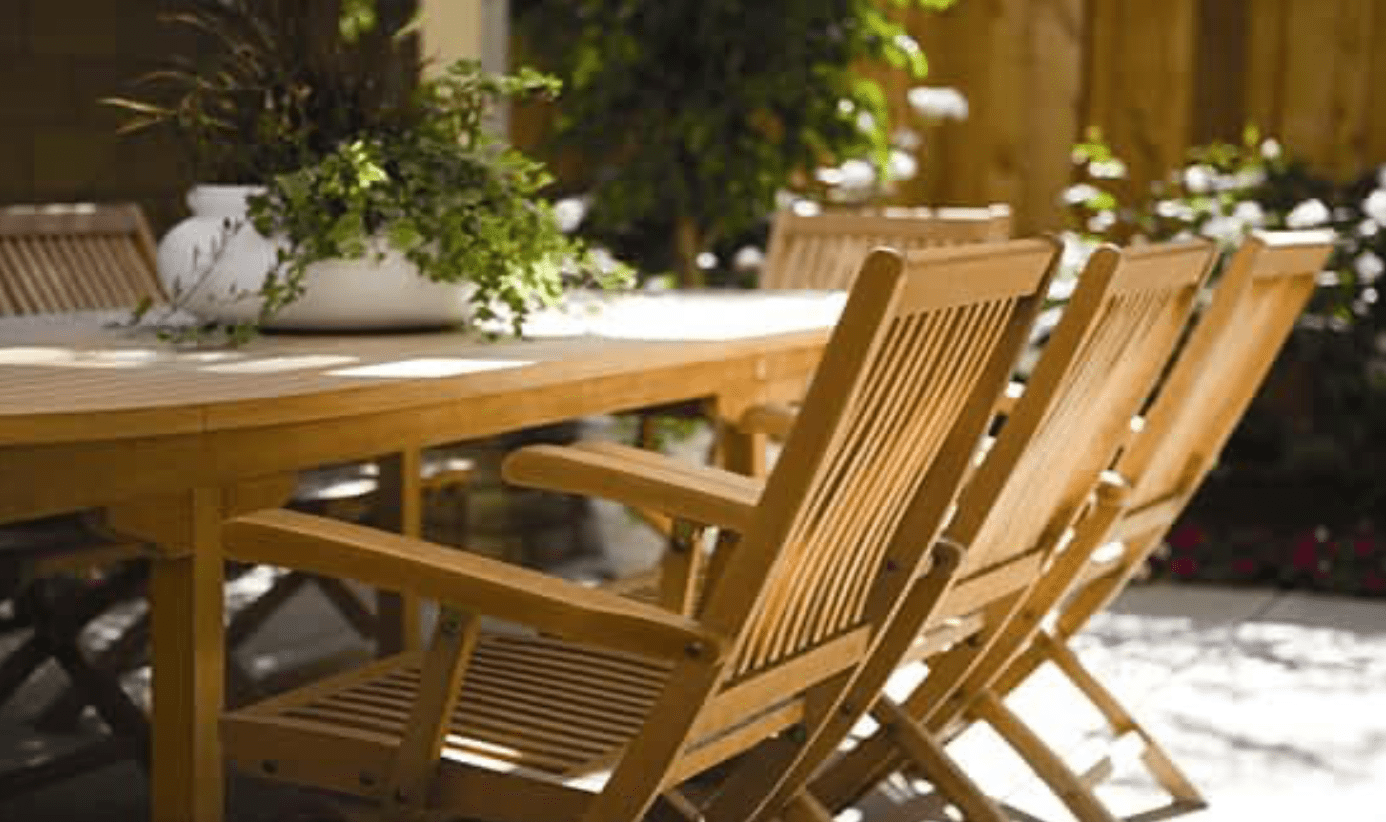 Outside table with plants in center