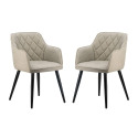 Beige Quilted Dining Chairs With Armrest, 2-Piece Set