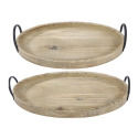 Large And Small Round Wooden Trays With Handles, 2 Piece