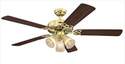Vintage Ceiling Fan, 52 Inch Polished Brass, Dimmable LED Light Fixture