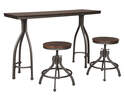 Odium 3-Piece Rustic Brown Dining Table & Bar Stools