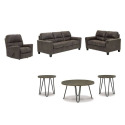 Navi Smoke 6-Piece Living Room Set, Includes Sofa, Loveseat, Recliner & Hadasky 3-Piece Table Set