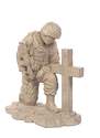 Kneeling Soldier At Cross Statue, Slate