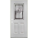 36-Inch X 80-Inch Fiberglass Textured Fleur-de-lis Patina Half Lite Left Hand Prehung Exterior Door