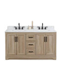 60-Inch Retford Light Wood Double Sink Bathroom Vanity with Carrara White Engineered Stone Top