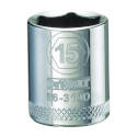 Hand Socket, 15 Mm Socket, 3/8 In Drive, 6 -Point, Vanadium Steel, Polished Chrome