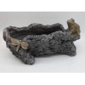 Faux Wood Frog And Dragonfly Planter