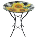 Checkered Sunflowers Summer Glass Birdbath
