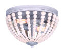 13 x 8-3/4-Inch 2-Light Brushed Grey And Wood Bead Flush Mount Vesta Ceiling Light Fixture 