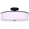 3-Light Tristan Semi Flush Mount In White Fabric Shade, Frosted Panel. Black