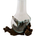 10-Inch Molten Glass On Wood Vase