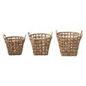 Round Hand Woven Water Hyacinth Baskets With Handles Set Of 3 19-3/4" x 18-Inch