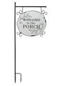 18-3/4 x 48-Inch Embossed Metal Black And White Two-Sided Welcome To The Porch Stake