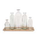 Wood Tray With 5 Glass Bottle Vases