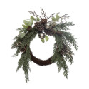 Faux Juniper and Mixed Evergreen Wreath with Silver Jingle Bells, Pinecones and Berries