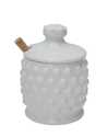 White Ceramic Hobnail Style Honey Jar With Wood Honey Dipper
