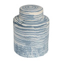 8-Inch Round X 10-Inch Height Stoneware Striped Ginger Jar Reactive Glaze Blue & White