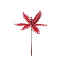 15-Inch Red Fabric Poinsettia Pick with Cream Stitching