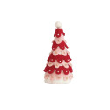 4-Inch Round x 9-Inch Height Handmade Red and White Wool Felt Tree with Beads, Embroidery & Pom Pom