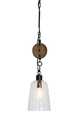 7-Inch Round Glass Hanging Pendant Lamp With Wood Pulley