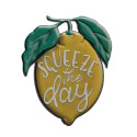 Yellow & Green "Squeeze The Day" Embossed Metal Lemon Wall Hanging