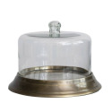 12-Inch X 7.5-Inch Aluminum Base, Antique Brass Finish Glass Cloche