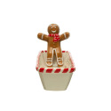 4-Inch x 14 1/4-Inch Hand Painted Ceramic Cracker Dish With Candy Cane Edge And Gingerbread Man
