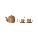 Woven Rattan Toy Tea Set, Set Of 7 In Bag (1 Pot, 2 Cups, 2 Spoons & 2 Saucers)