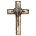 12-1/4-Inch Metal Heart On Wooden Wall Cross