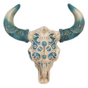 11-3/4-Inch X 13-Inch Tooled Skull With Turquoise Horns
