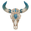 11-1/2-Inch Tooled Skull With Bone Color Horns