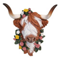 10-1/2-Inch Highland Cow With Flower Bust