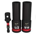 Milwaukee 3 Piece Shockwave Impact Duty 1/2-Inch Drive Sae Deep 6 Point Socket Set