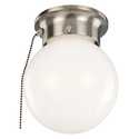 1-Light Satin Nickel Ceiling Mount Globe Light With Pull Chain