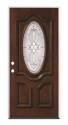 36-Inch X 80-Inch Right-Hand Mahogany Zinc Oval Pre-Finished Prehung Door  