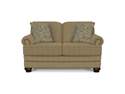 Beige Loveseat With Nail Head Trim And Throw Pillows