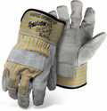 Large Gray/Yellow Cotton Work Glove With Leather Palm And Safety Cuff