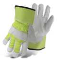 Ladies' Large Fluorescent Yellow/White Leather Glove With Safety Cuff