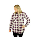 Legendary Dark Purple Plaid Button Tunic Fit Long Sleeve Women's Shirt, L