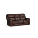 Oasis Truffle Leather Power Reclining Sofa With Power Headrests, Lumbar, Heat & Massage
