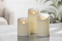 3 Piece Set Of Bisque Led Wax Candles With Fire Glow Tip