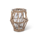 7.48-Inch X 7.48-Inch X 8.66-Inch White And Gray Rattan Lantern With Glass Container Inside