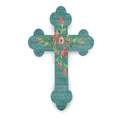 12 x 19-Inch Turquoise Floral Horseshoe Cross Wall Decor