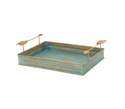 Turquoise Patina Metal Tray With Arrow Handles