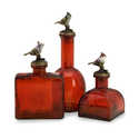 3-Piece Red Bottle With Bird Stopper Set