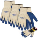 Large Natural White Polyester-Cotton Latex Coated Palm Work Gloves, 3-Pack