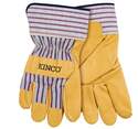 Gloves With Golden Pigskin Palm, Striped Cotton Blend, Wing Thumb Design, Size Medium
