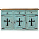 Turquoise 3 Door/Drawer Buffet With Cross