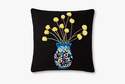 22 x 22-Inch Poly-Filled Cotton Black/Multi Flowers With Vase Pillow