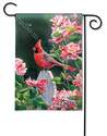 Cardinal With Variegated Roses Garden Flag
